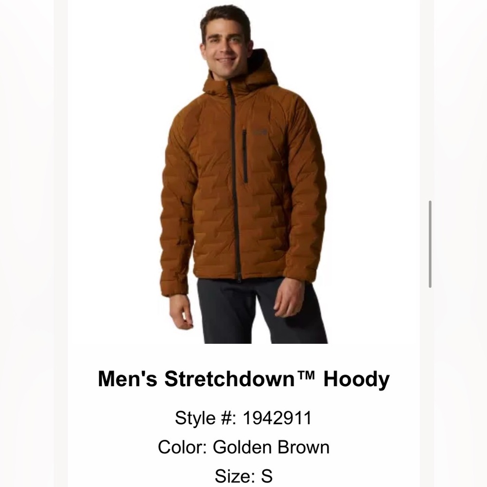 Mountain Hardwear stretchdown hoody jacket full zip golden brown mens S NEW - Picture 11 of 11